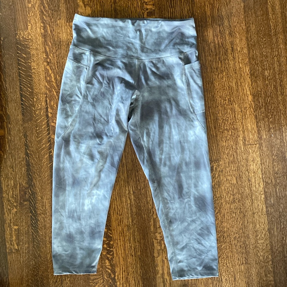 Women’s Champion Crop Yoga Tights Tie Dye Grey Leggings Sz L